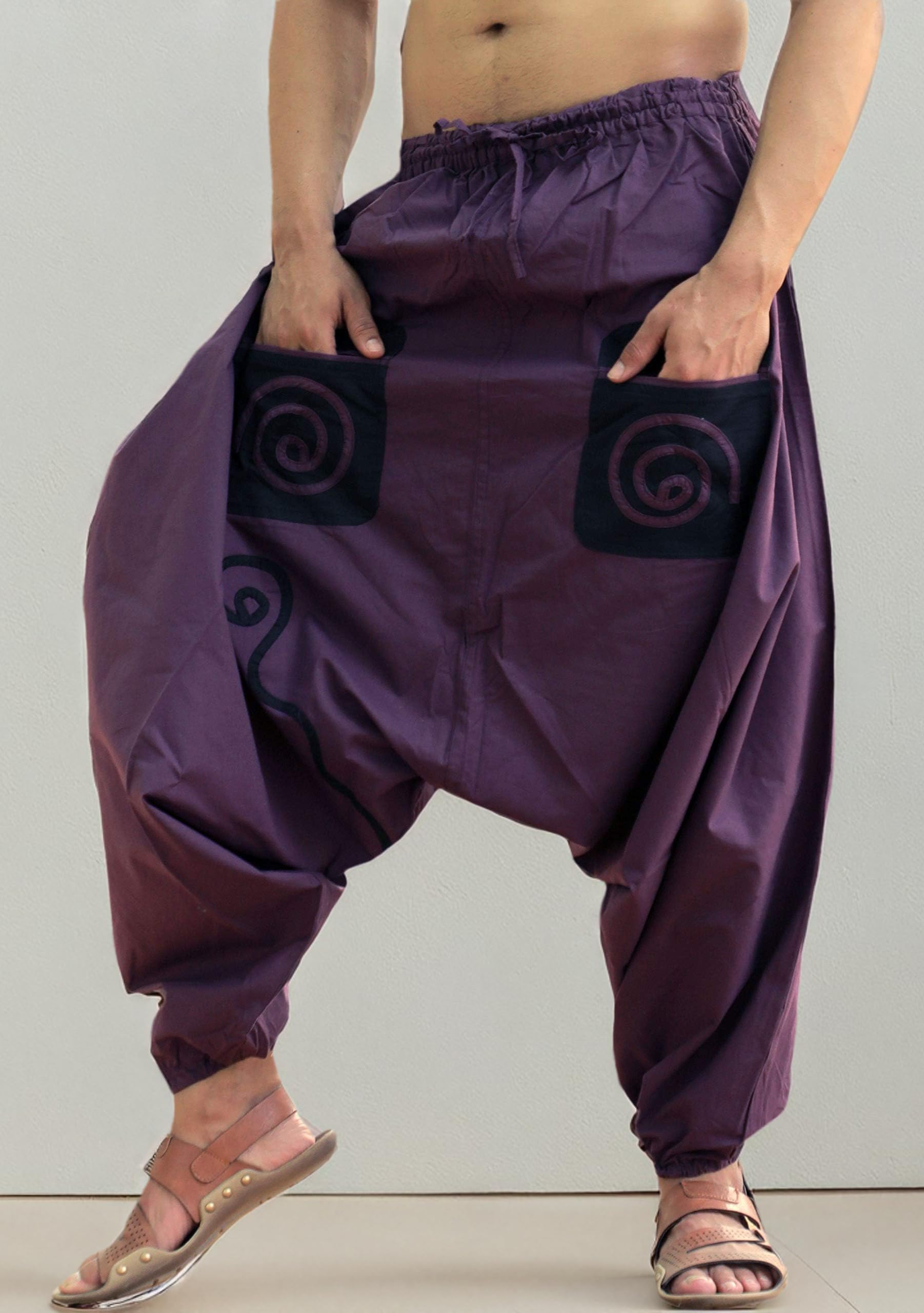 SARJANA HANDICRAFTS Pantalon de yoga baggy génie hippie avec poches en coton pour homme