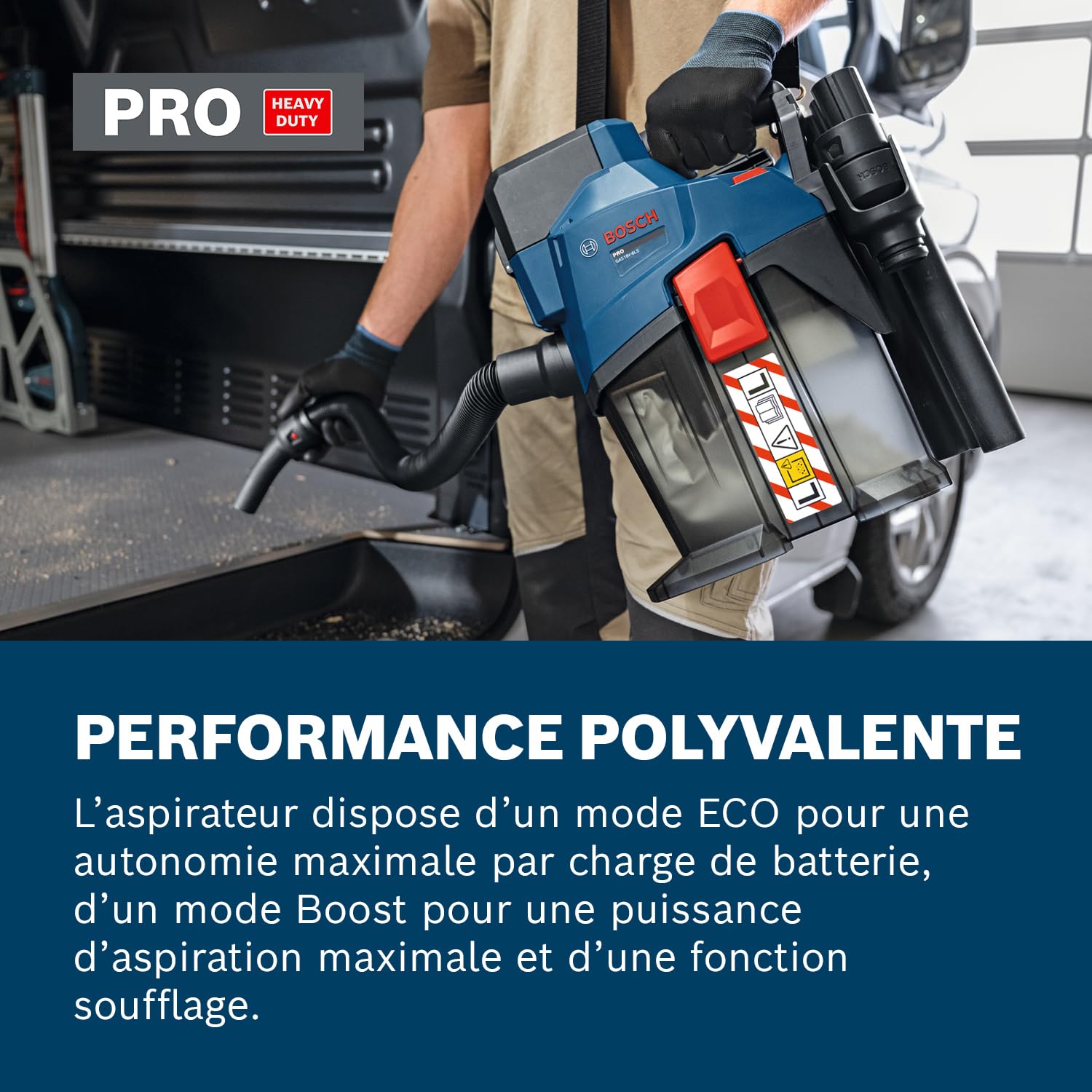 Bosch PRO 18V System Aspirateur sans-fil GAS18V-6LS (avec flexible, tuyau coudé, suceur droit, suceur pour sols, adaptateur PT, tubes, sac non-tissé)