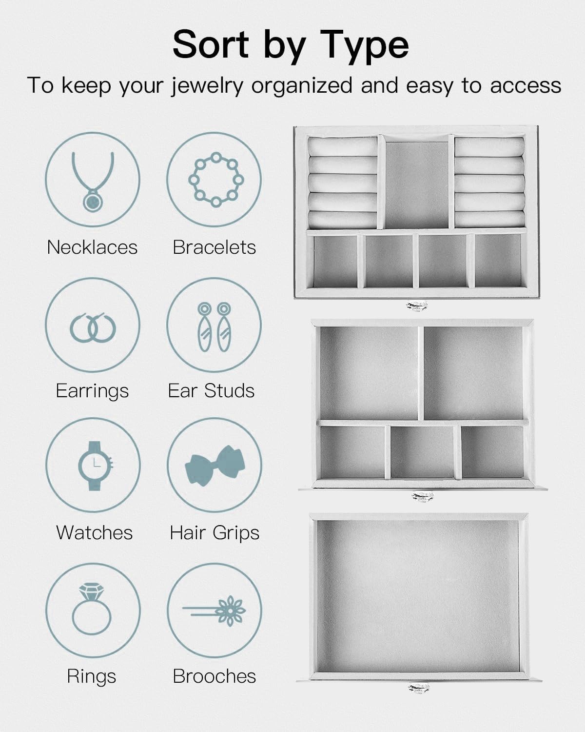 CITYLOVE Jewelry Boxes For Women Modern Glass Jewelry Box Organizer 3-Layer 2 Drawers,Lots Of Storage Space,Best Birthday Gifts For Women/Silver: Boxes