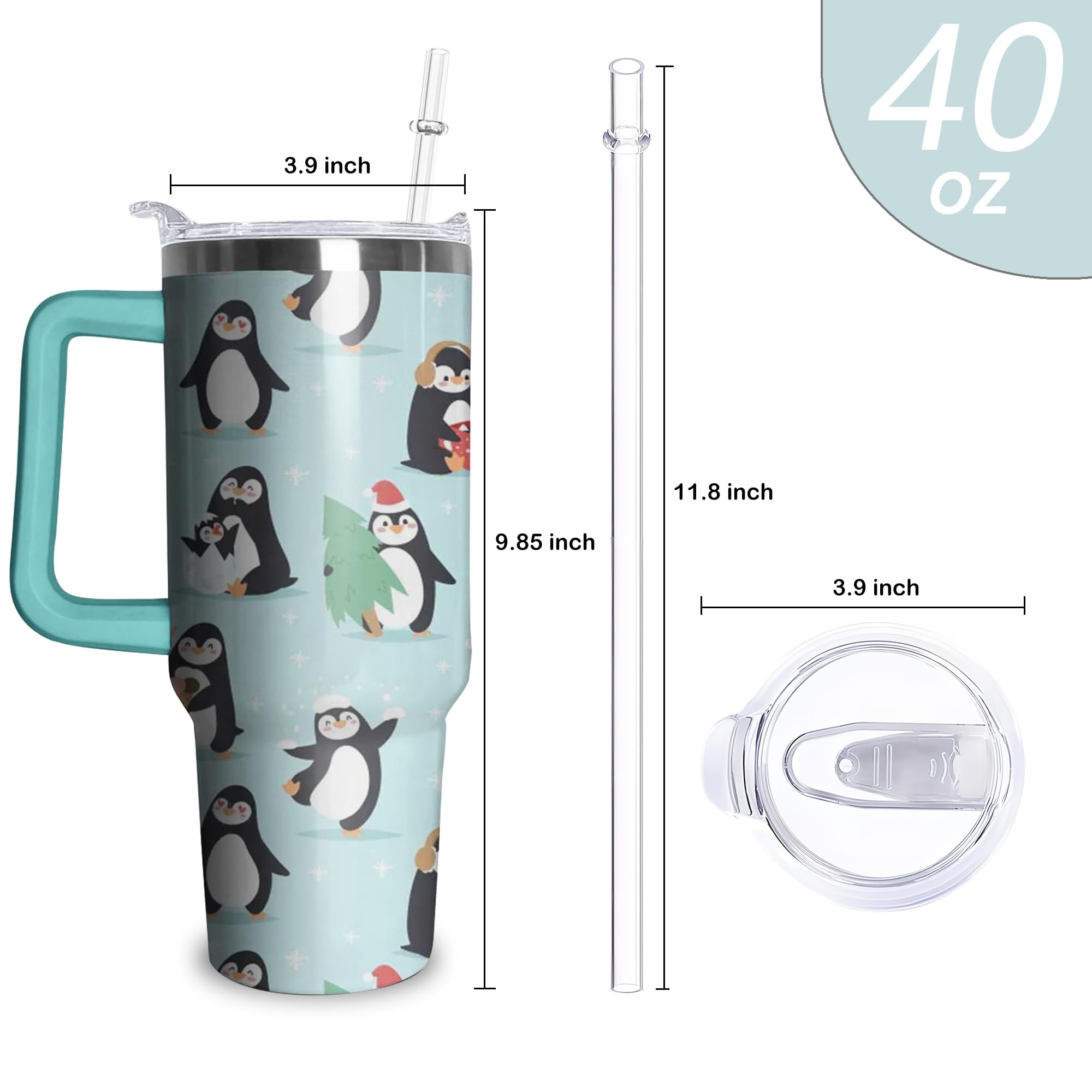 34HD I Just Freaking Love Penguin Tumbler - 40oz Vacuum Insulated Cup With Handle & Straw, Perfect Penguin Lover Gift - View #7
