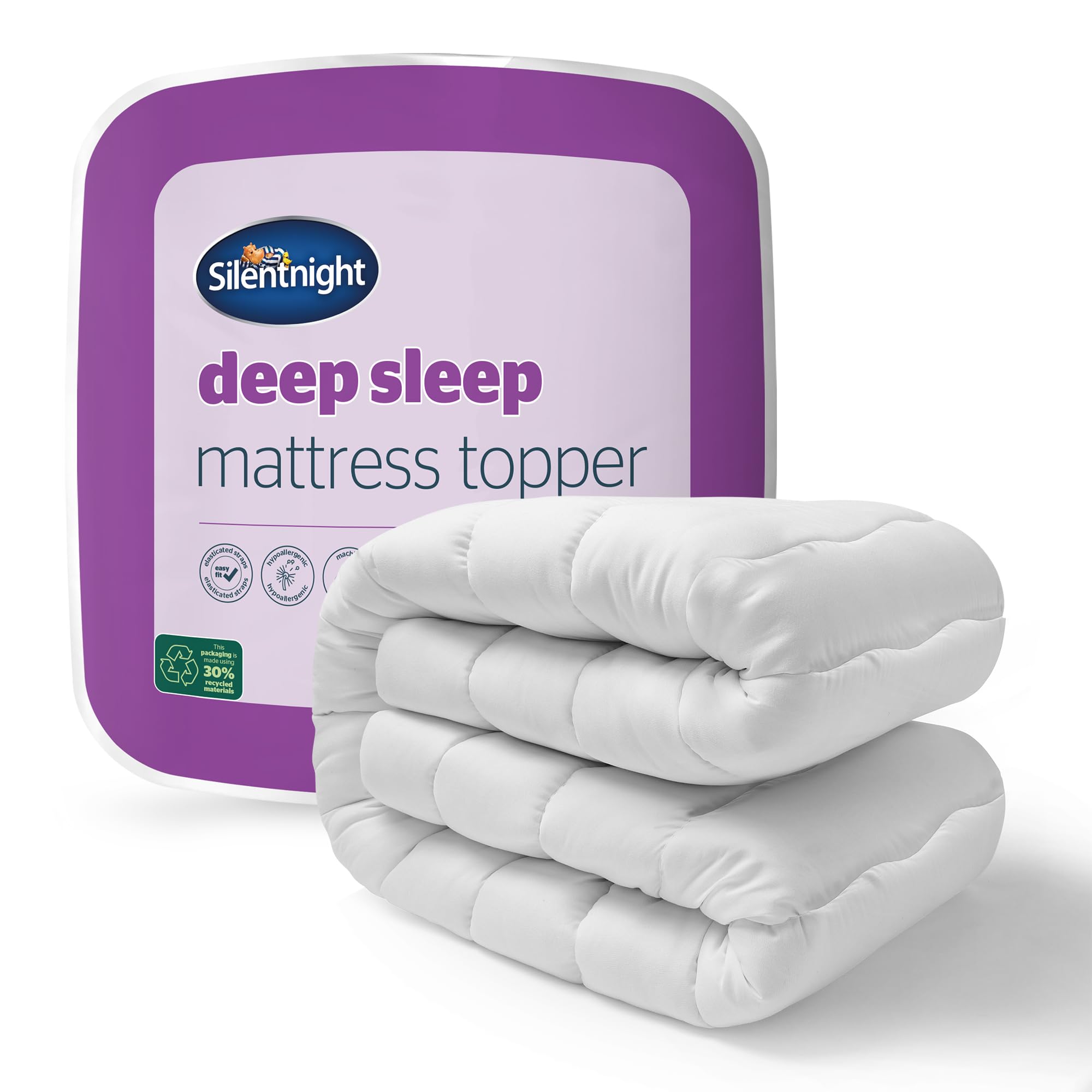 Silentnight Deep Sleep Luxury Mattress Topper - Soft Supportive Comfortable Durable Bed Topper with Easy Fit Elasticated Straps - Quilted Wavy Stitch Cover - Hypoallergenic & Machine Washable, Double — image 1