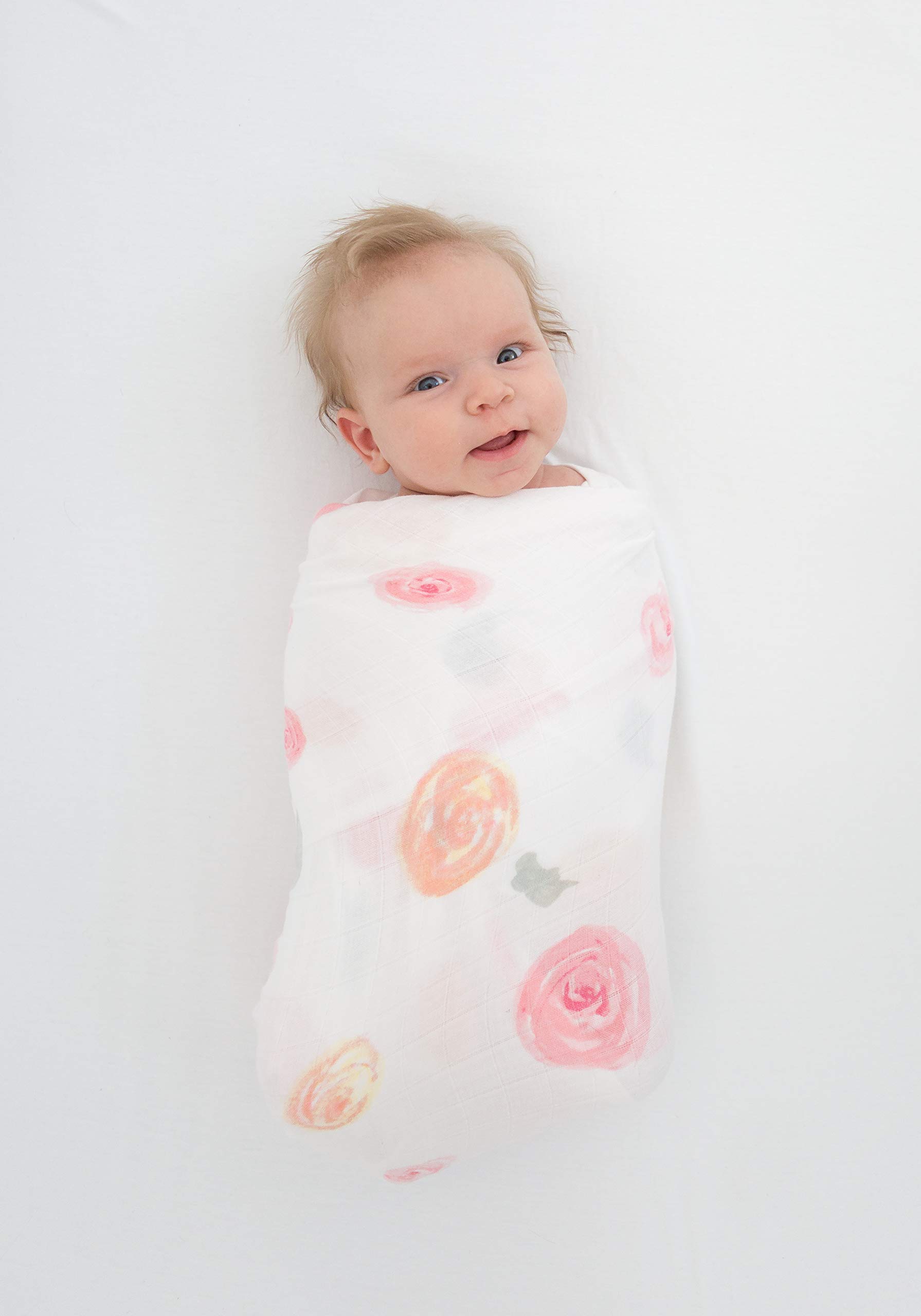 Amazing Baby von SwaddleDesigns, Tolles Pucktuch aus Baumwoll-Musselin, Wasserfarbenen Rosen, Rosa, 116 x 116 cm