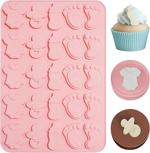 Molde de chocolate para baby shower, moldes de silicona con huella de bebé, molde de silicona con patrón de botella de chupete para bebé, moldes de