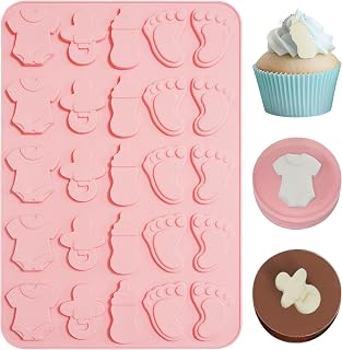Baby Shower Chocolate Mold,Baby Footprint Silicone Molds,Baby Onesie Pacifier Bottle Pattern Silicone Mold,Stuffed Candy Chocolate Baking Molds for Decorating Cupcakes