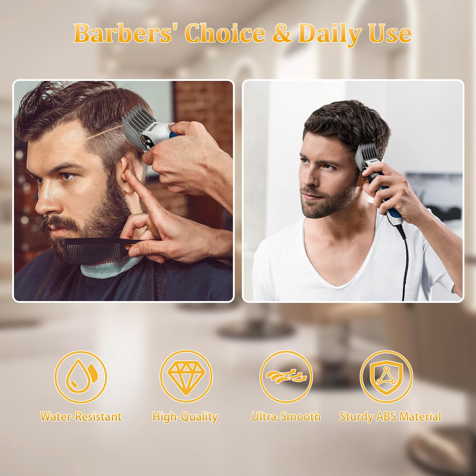 Scherenschutz mit Metallclip, 3,2 cm, 3,8 cm, 4,4 cm, 5,1 cm, kompatibel mit den meisten Haarschneidemaschinen, 4 Stück extra lange professionelle Haarschneidekämme, Führungen 10, 12, 14, 16, Grau