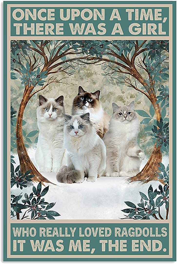 Wcguokj Girls Ragdoll Cat Retro Metal Tin Sign, There Used To Be A Who Liked Cats Very Much, Interesting Aluminum Poster Bar People Cave Cafe Family Bathroom Garage Poster Wall Decoration 8X12 Inches