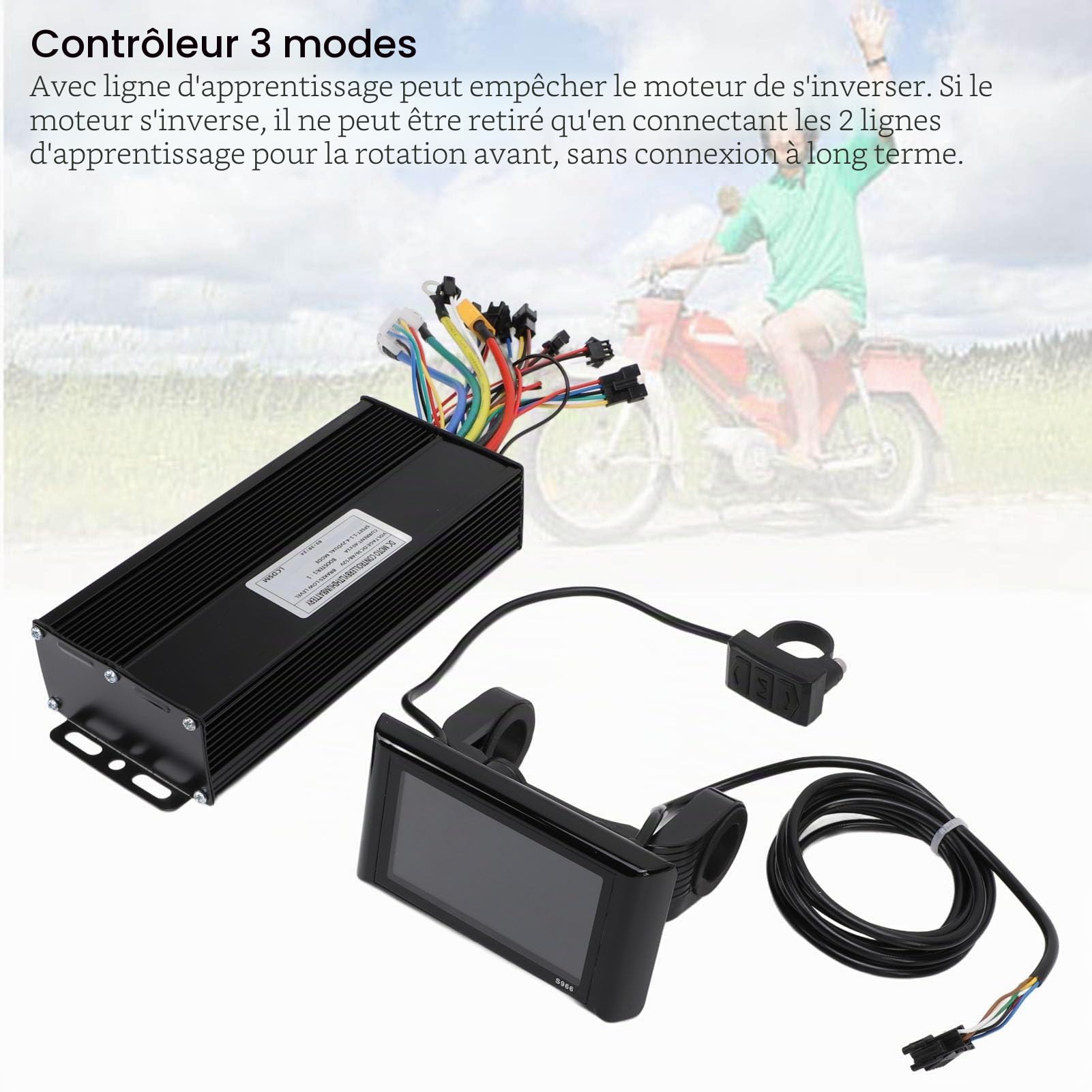BuyWeek Kit de Contrôleur de Moteur sans Balais de Vélo Électrique, 36V 48V 52V 1500W 2000W 40A 3 Mode Contrôleur d'onde Sinusoidale avec Panneau d'Affichage LCD Couleur S966