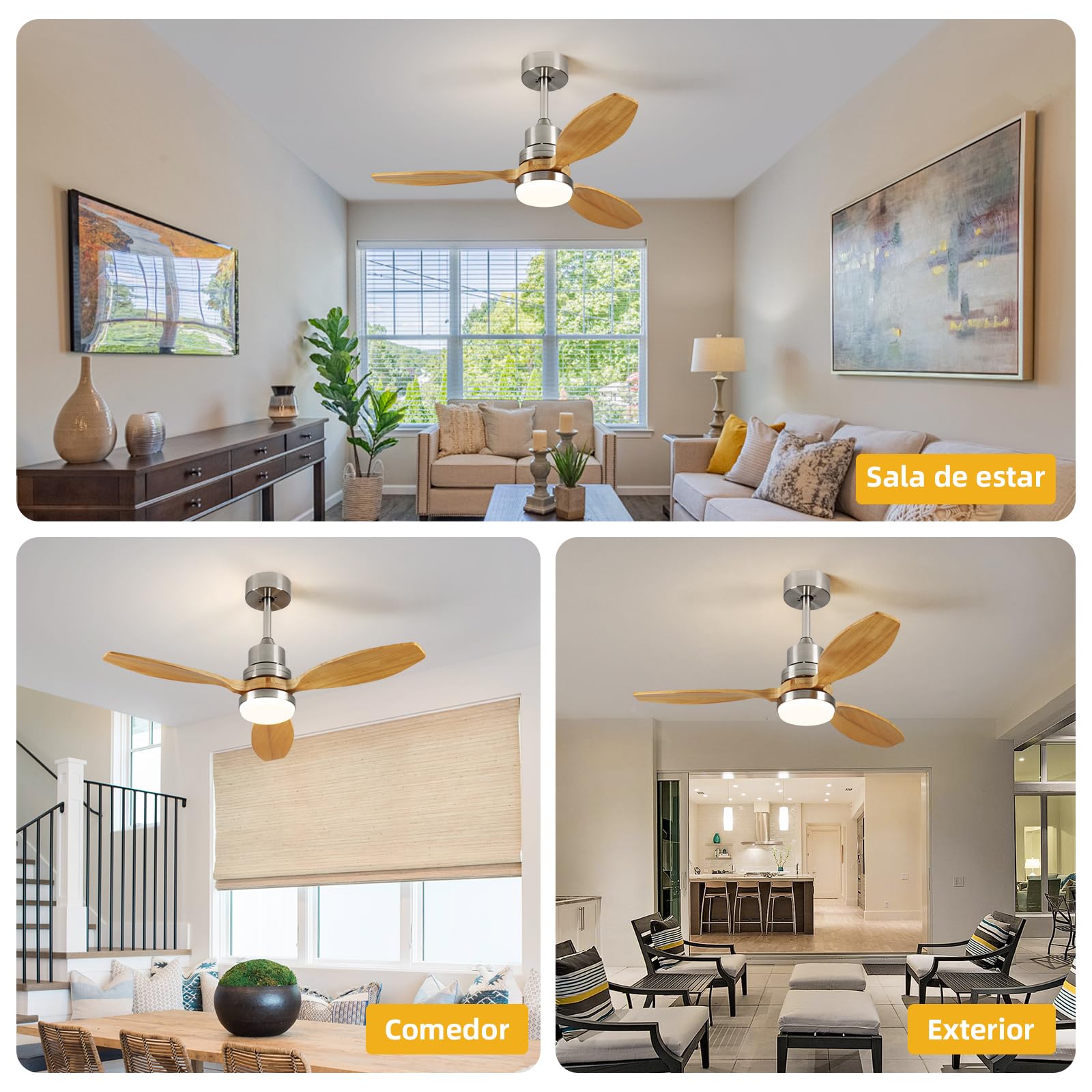 Ventilador de Techo con Luz y Mando a Distancia, Ventiladores de Techo de 107 cm con Lámpara Luz Led con Motor DC, 3 Aspas, 6 Velocidades, Silencioso, Temporizador, para Exterior Dormitorio Saló