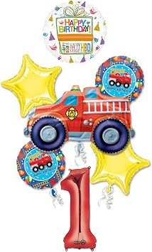 Fire Truck Fire Engine 1st Birthday Party Supplies and Balloon Decorations