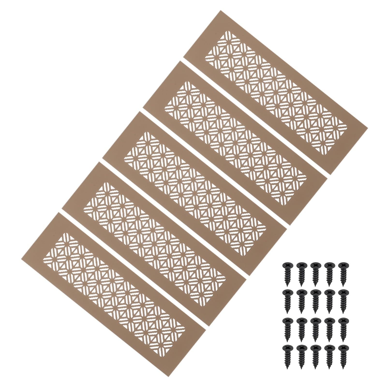 PATIKIL 5 Set 10 x 3 Inch Door Air Vent Cover, Heavy Duty Aluminum Grille Ventilation Cover Louvered with Mounting Screws for Cabinet Wardrobe Door, Brown
