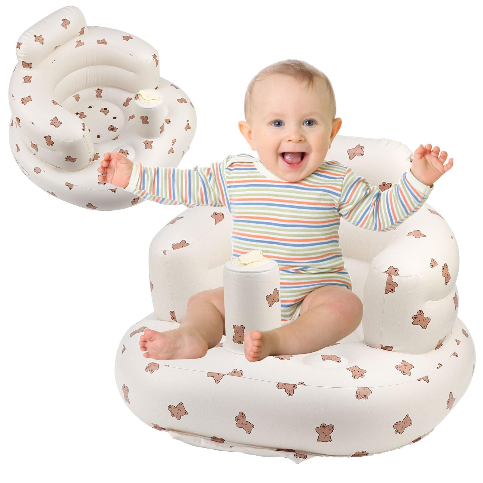 Inflatable Floor Baby Seat, Comfortable sit me up Baby Chair for Learning to Sit, Built in Air Pump Blow Up Baby Chair with Back Support, for Babies 3 Months and Up Baby sit up Chair (Cub)