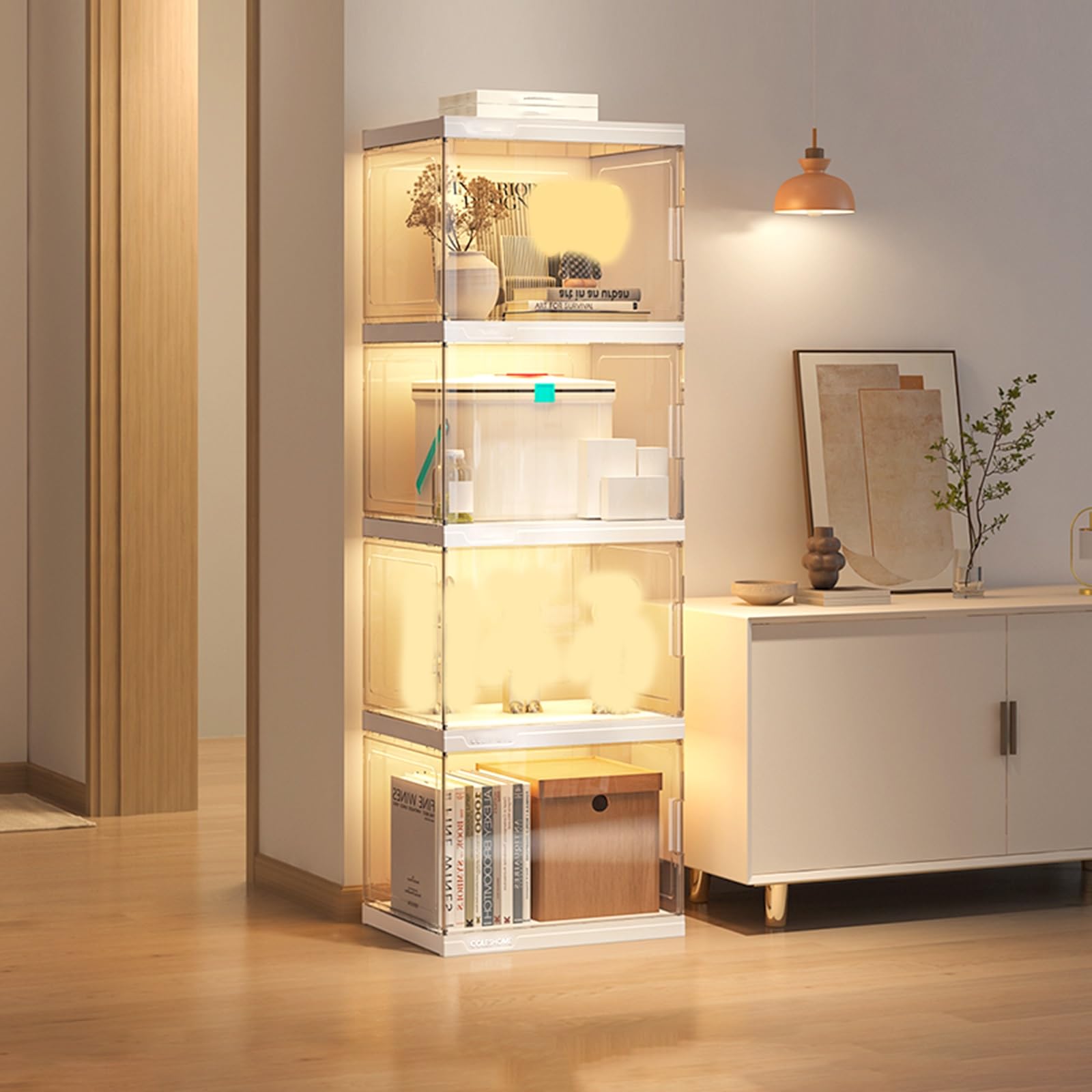 Vitrine d'angle en verre pour objets de collection Curio China Books - Armoire d'angle avec porte en verre acrylique et étagères de rangement - 40 x 32 x 124 cm