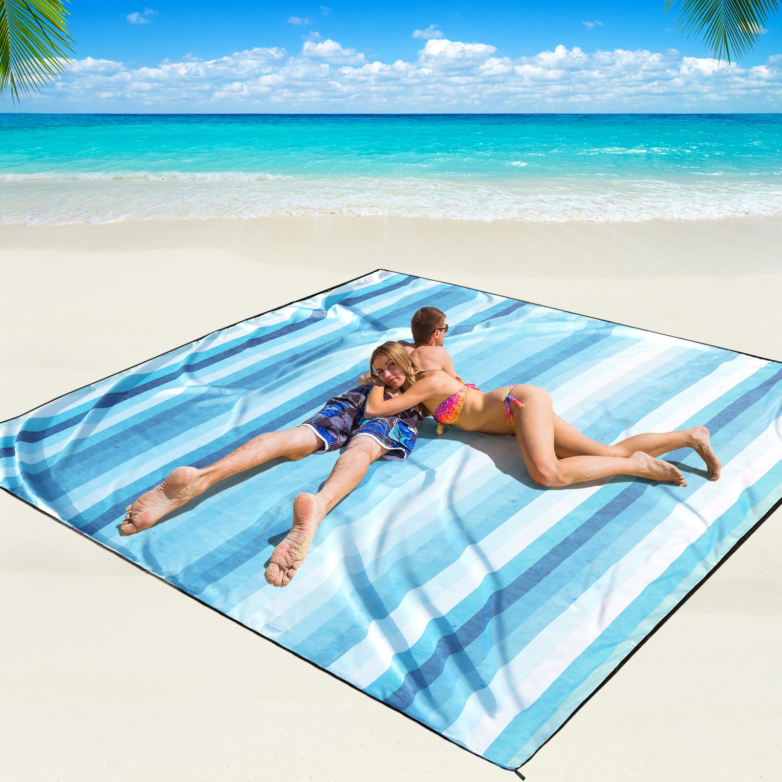 WIWIGO Beach Blanket Waterproof Sandproof Beach Mat 79" X 83"/10'x9'for 2-8 Adults Quick Drying Outdoor Picnic Mat Beach Accessories for Travel, Camping, Hiking