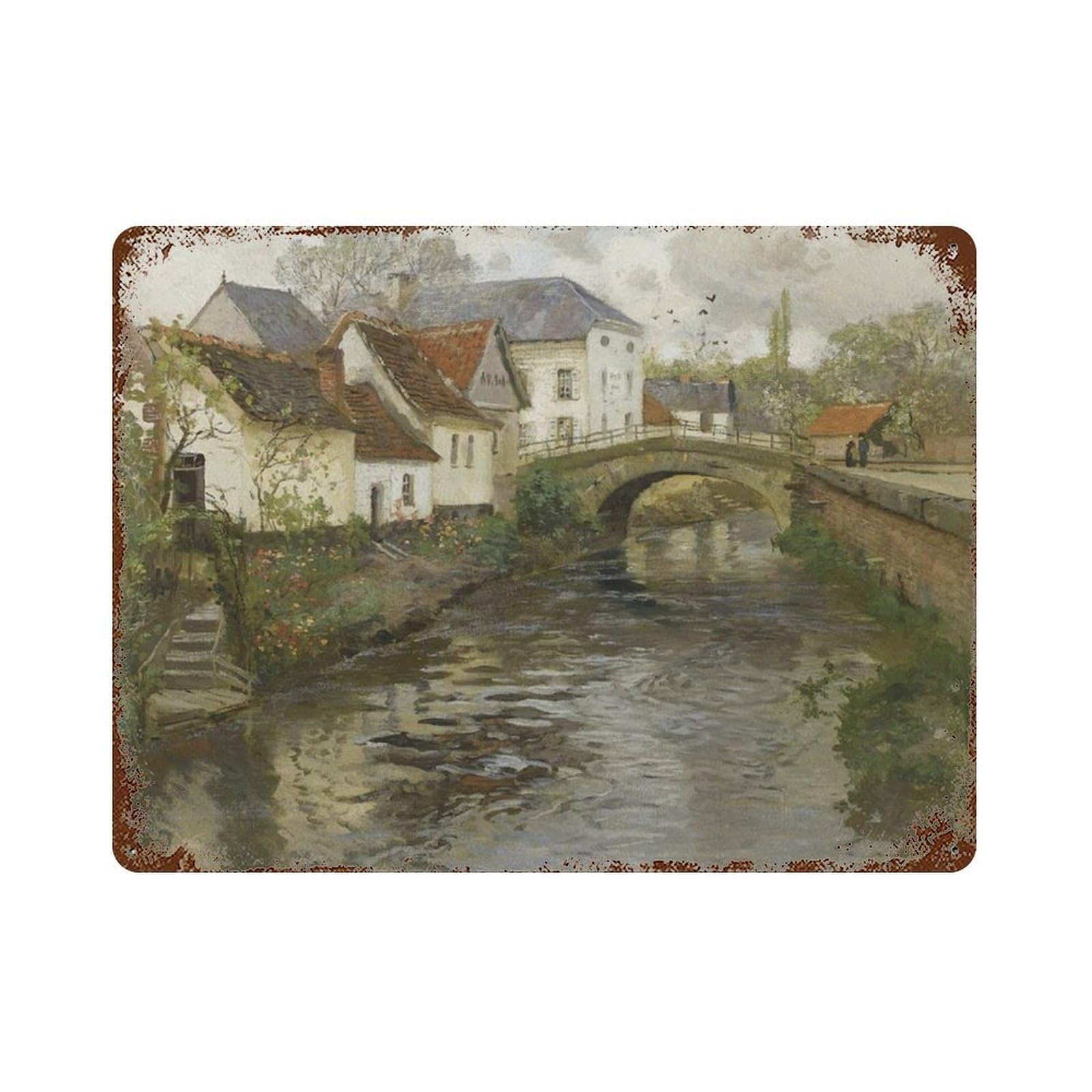 xiaoxiaoshen Vintage European Village Painting_ Rustic Canal Able Wall Decor Art Metal Tin Poster Modern Home Decor Art Home Bar Shop Decorations Vintage Sign 30x40cm