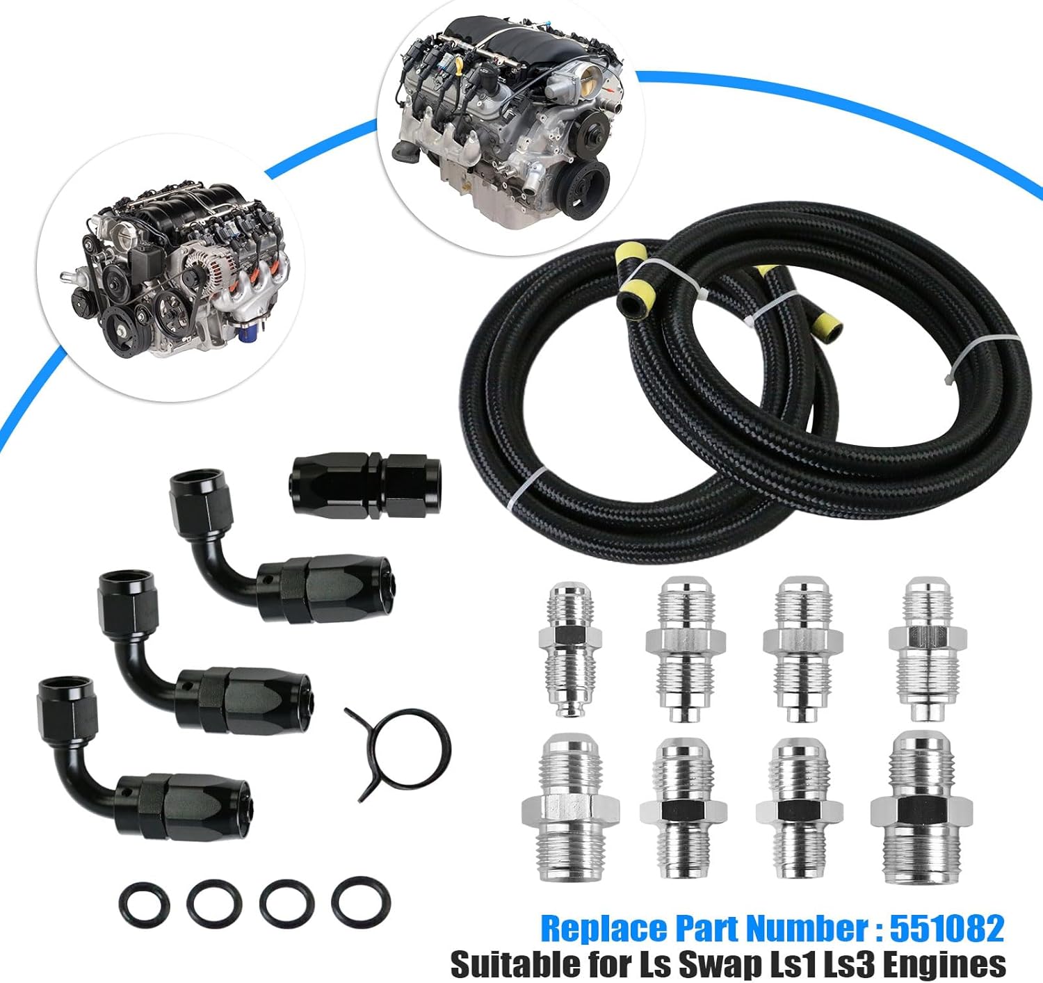 Power Steering Pump Hose Kit - Tesmirror Power Steering Pump Hose Fitting Kit Suitable for LS Swap Ls1 Ls3 Engine Replacement for 551082