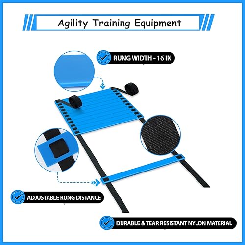 Miniatura 4 de Juego de equipos de entrenamiento de agilidad de fútbol, accesorios de fútbol de 12 peldaños y 20 pies, 12 conos de disco, entrenador de fútbol