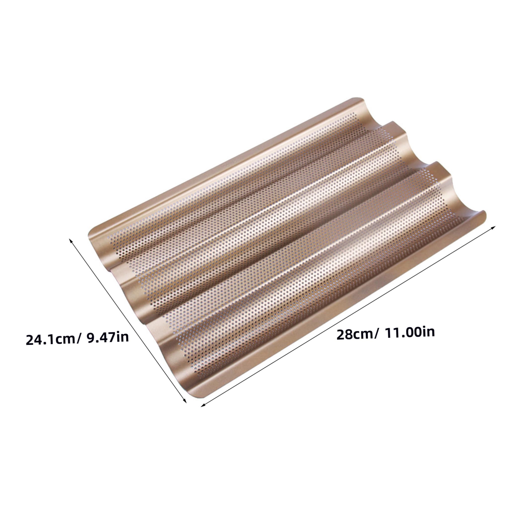 Goldfarbenes Baguette Backblech aus Schwerem Carbonstahl Fach Gelochte Antihaft Backform für Französisches und Italienisches Brot Kleines Brotbackblech für Zuhause
