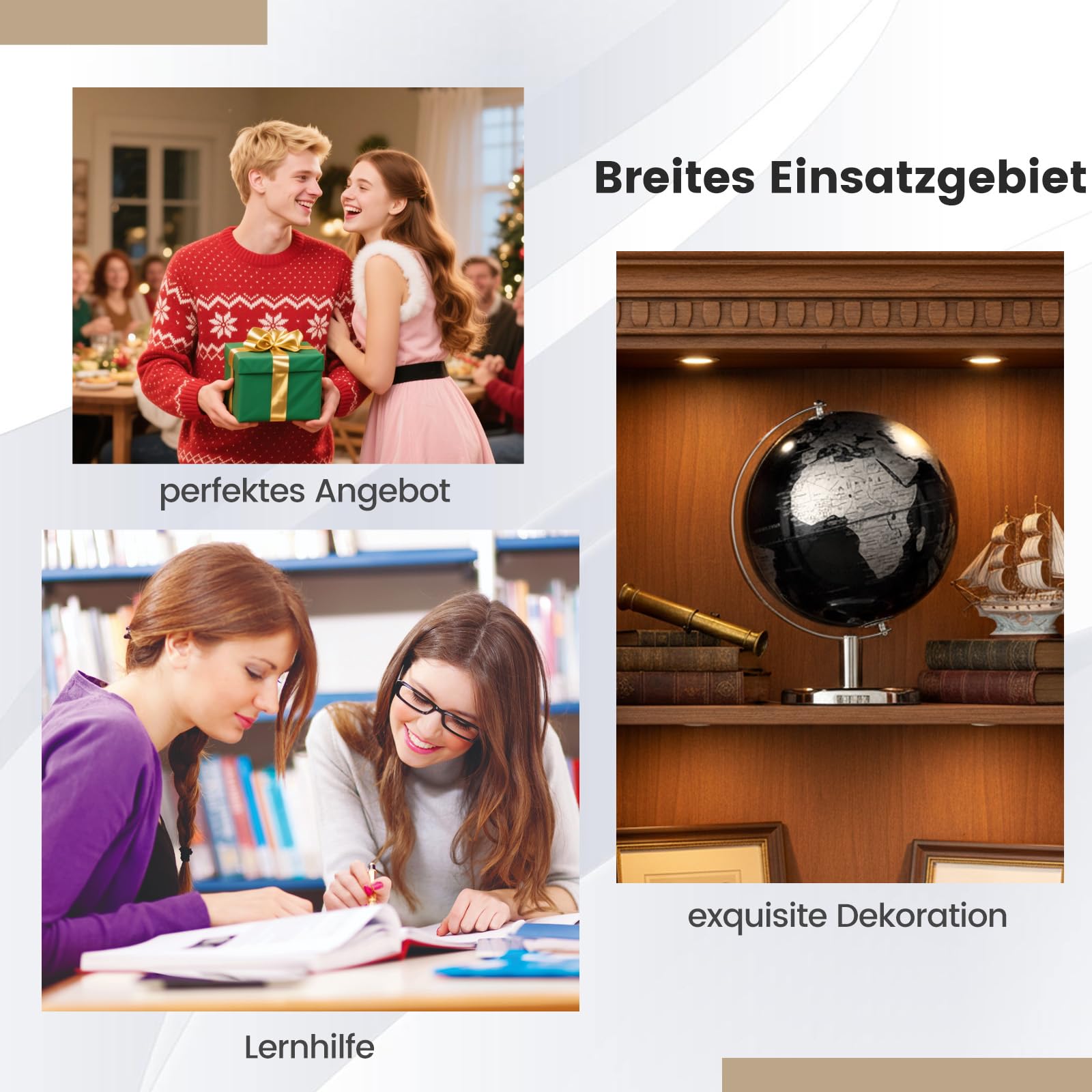 COSTWAY 20cm Globus - Englische Karte, 360° drehbar, Weltkugel mit Metallständer, pädagogisches/geographices Schülerglobus, Globus Deko, Erdkugel modern, für Zuhause, Büro & Schule (Silber)