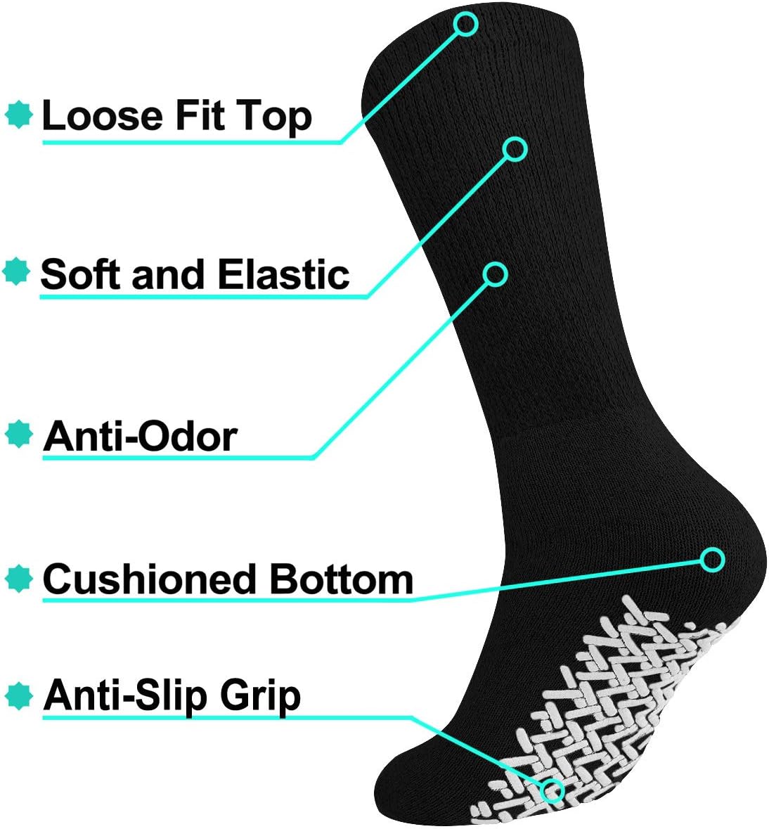 Falari Men Women Anti Slip Grip Non Skid Crew Cotton Diabetic Socks For Home Hospital 3, 6 or 12-pack - Image 2