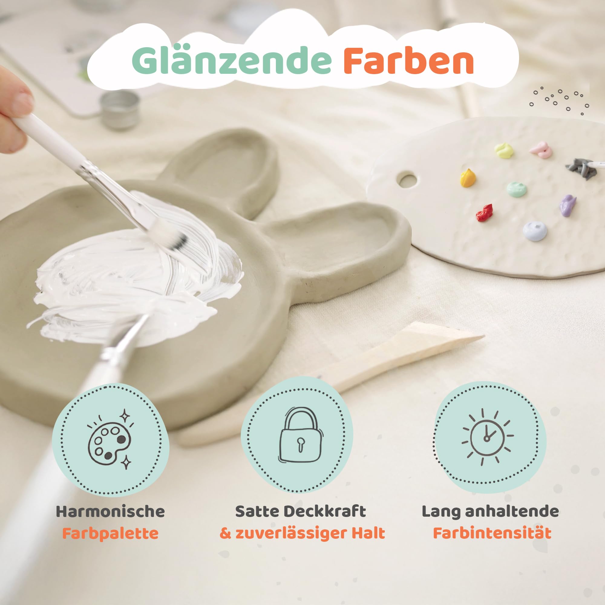 Set di ceramiche per la casa – perfetto per principianti | Set fai da te per adulti con 2 kg di argilla essiccante all'aria, colori acrilici, strumenti, pennelli e istruzioni (set di