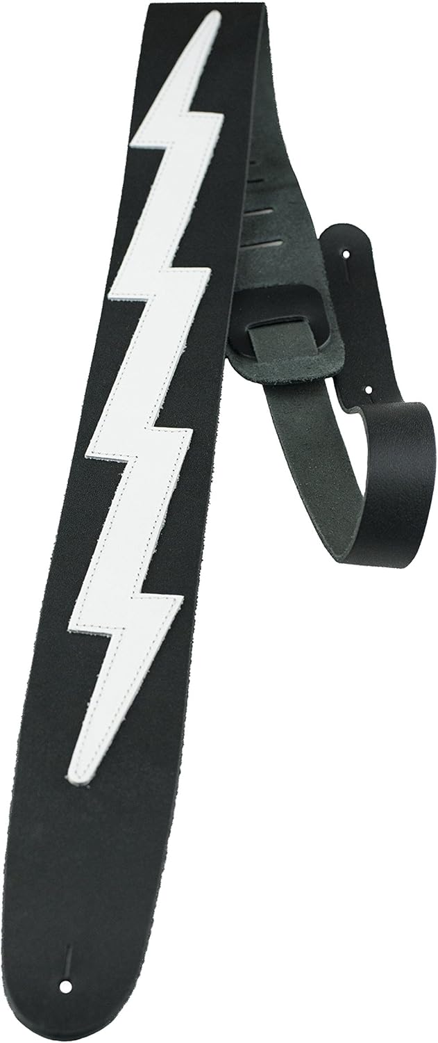Perri's Leathers Ltd. - Leather Guitar Strap with Music Notes for Electric, Acoustic, Bass Guitar - Adjustable from 41″ to 56″ - The Famous Collection - Black & White (BMN-1254)