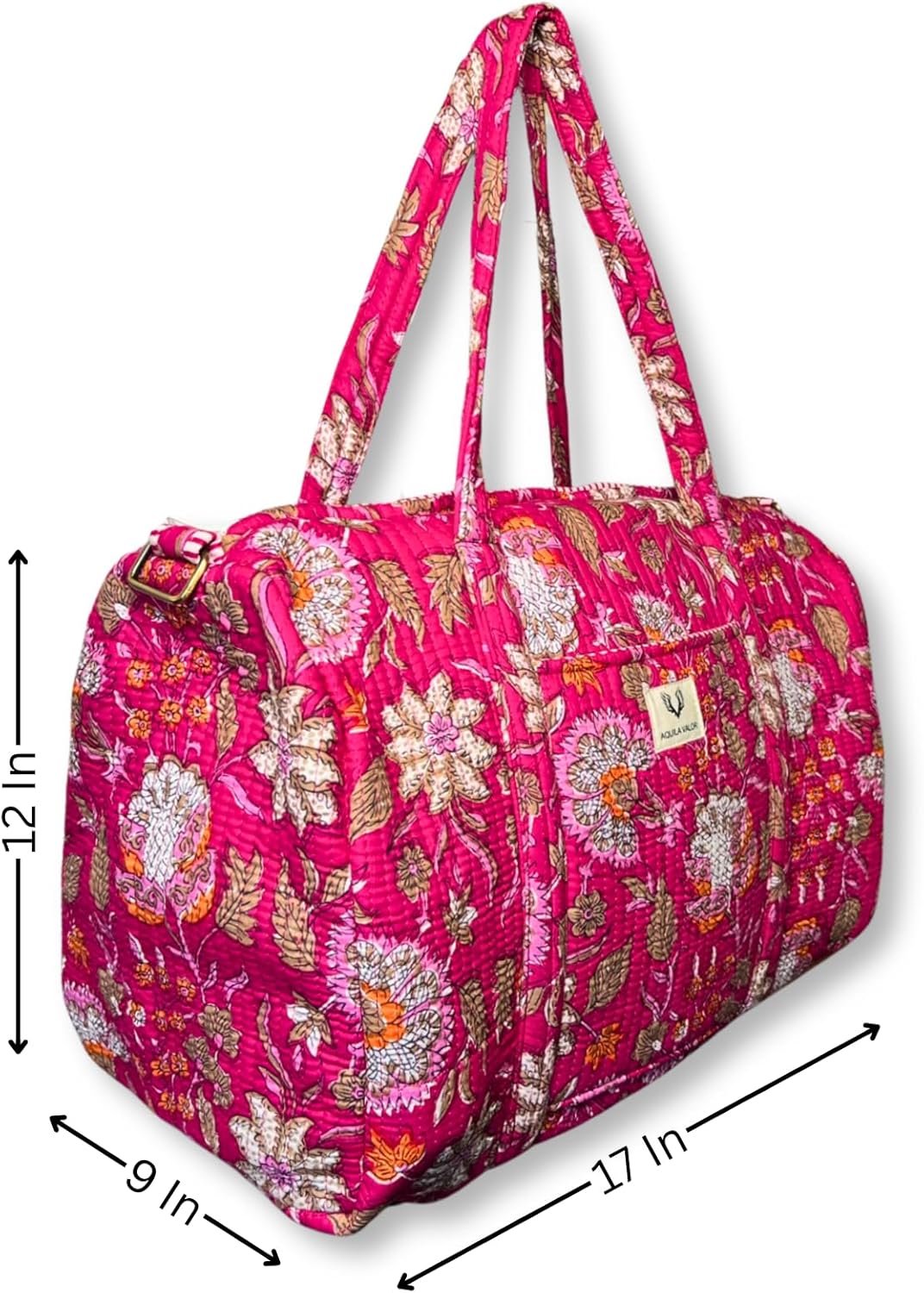 Quilted Cotton Travel Duffel Bag Weekender Short Trip Reinforced Stitching Gift for Her (Blossom Pop)