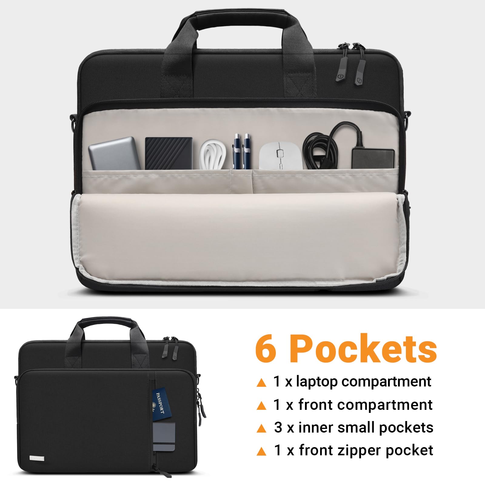 TECOOL 15,6 16 Pouces Sacoche Ordinateur Portable, 360°Protection Imperméable Housse Sac à Bandoulière pour 15,6-16 Pouces Acer ASUS Dell HP Lenovo Laptop, MacBook Pro 16 M1 M2 M3 M4, Noir