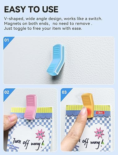 Miniatura 10 de Paquete de 6 imanes para nevera con una sola mano, clips magnéticos para pizarra blanca magnética, tablero de clavijas de metal para oficina, hogar