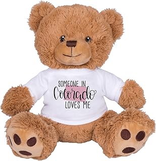 TeesAndTankYou Someone in Colorado Loves Me Bear: 8 Inch Brown Teddy Bear Stuffed Animal with White Shirt