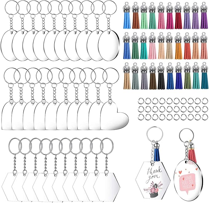 120-teiliges Acryl Schlüsselanhänger Set - Transparente Rohlinge Zum Selbergestalten