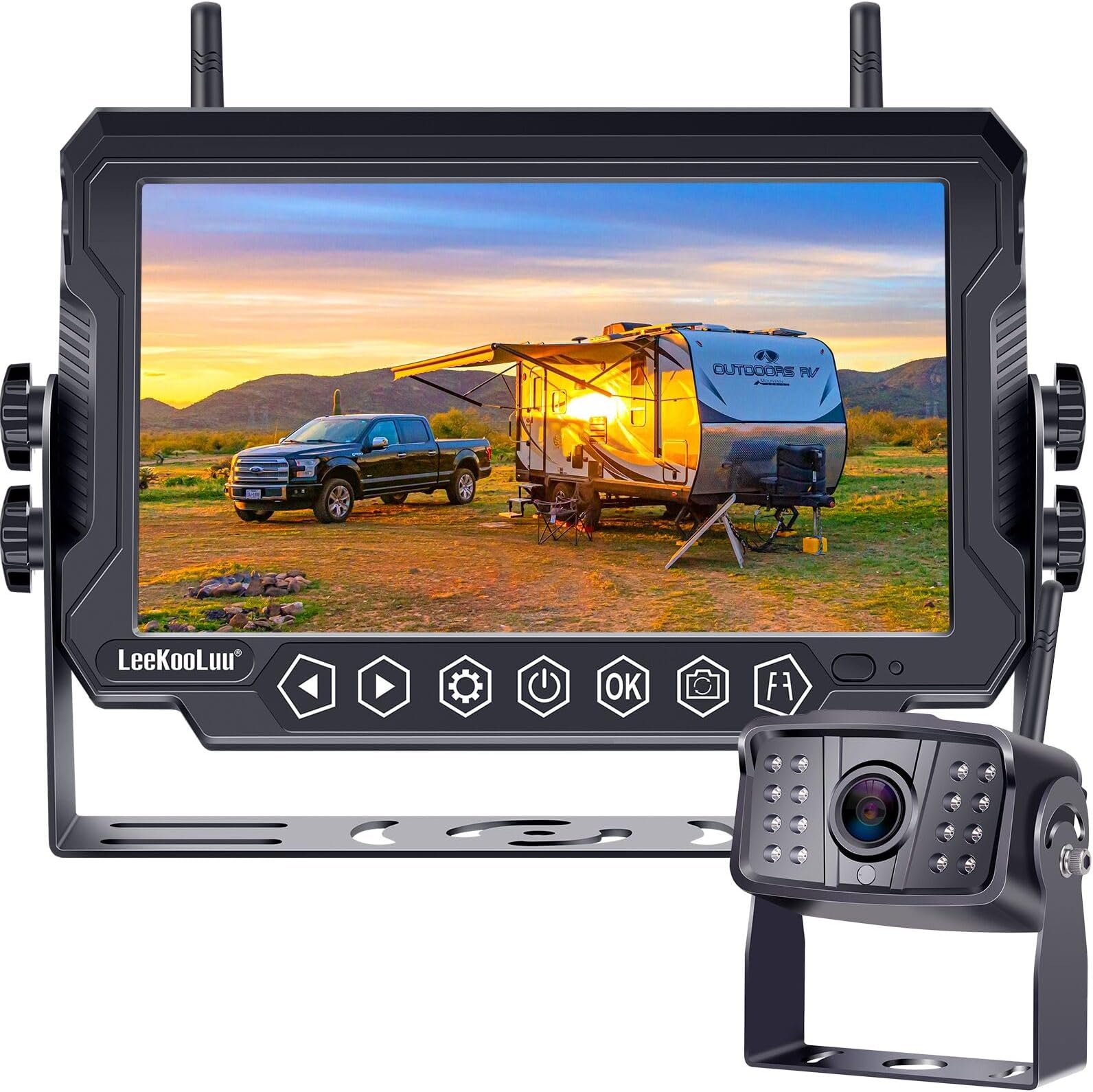 LeeKooLuu RV Backup Camera Wireless HD 1080P 7 Inch Touch Button Monitor High-Speed Rear View System Compatible RVs Trailers Trucks 5th Wheel DIY Grid Lines F06