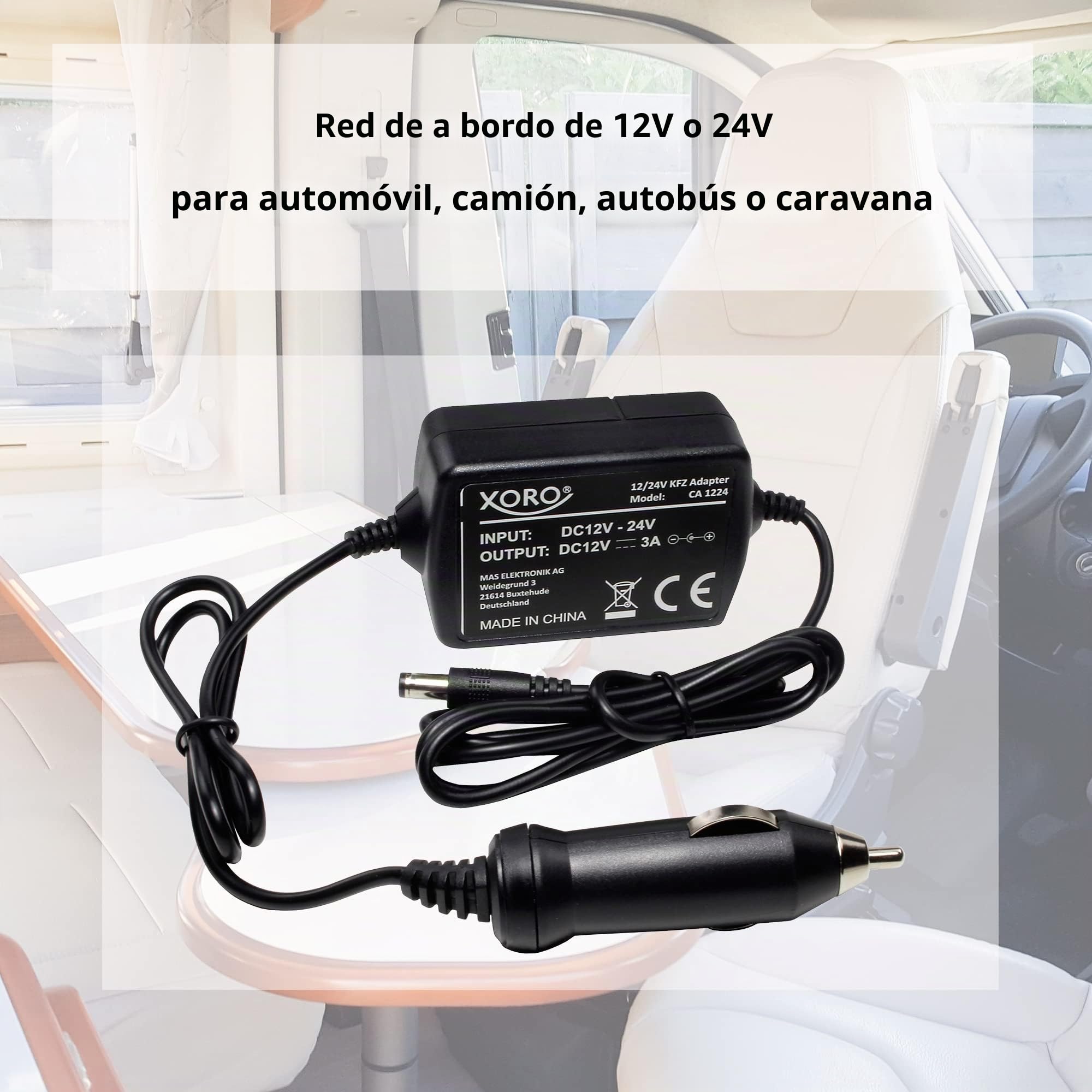 Xoro CA 1224 - Adaptador estabilizado para Coche (12 V/24 V), Color Negro