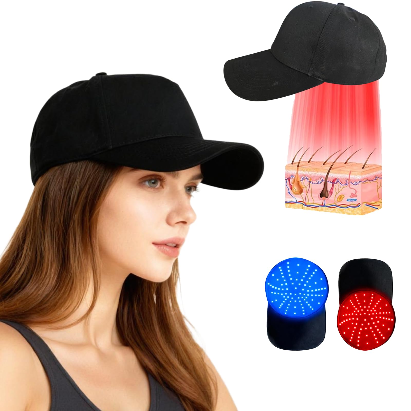 Cappello per Terapia con Luce Rossa e Blu e Massaggio Vibrante, 120 LED a 470nm/660nm/850nm per il Benessere dei Capelli, Dotato di Chip 3-in-1 ad Alta Efficienza e Interruttore con 5 Modalità