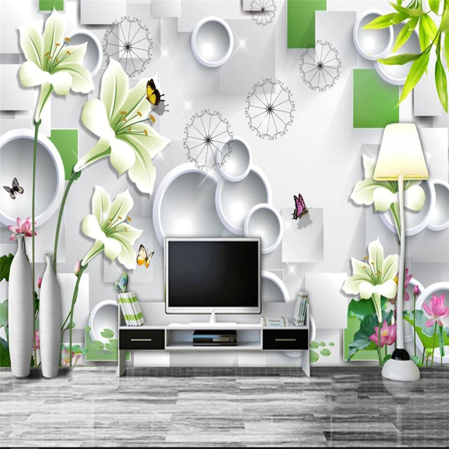 Papier Peint 3D Plantes Fleurs Amovible pour Rénover Facilement un Mur Abîmé
