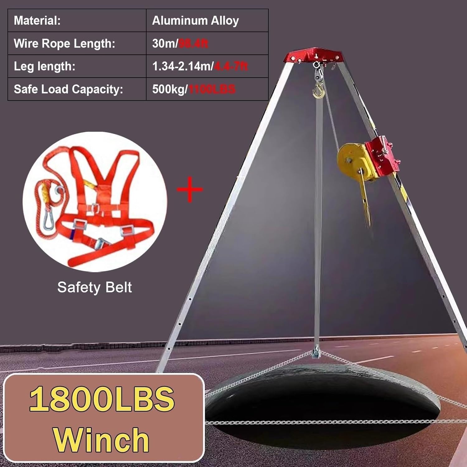 Fall Arrest Kits - 1800LBS Winch Confined Space Rescue Tripod System, Emergency Fall Protection for Cellar, Sewer, Flue - Durable & Reliable Safety Equipment