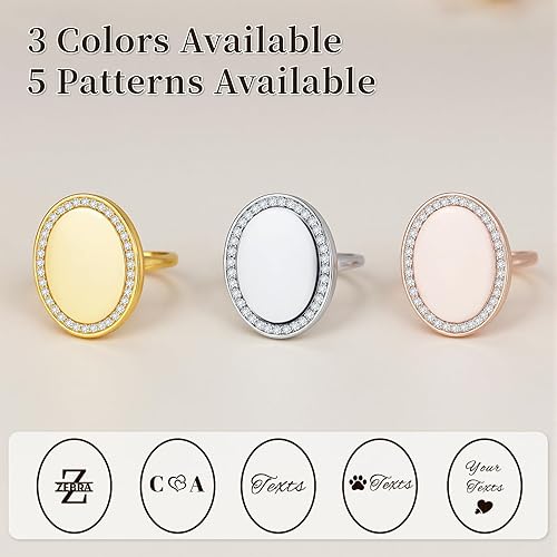 Miniatura 2 de SUPHELPU Anillo de medallón ovalado para mujer, anillos grabados personalizados con nombre de imagen, regalos personalizados para conmemoración de