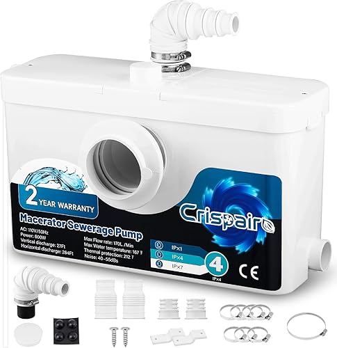 Bomba de alcantarillado macerador de 600 W, bomba de maceración ascendente, bomba de maceración de 33 pies328 pies, 170 Lflujo mínimo para sótano,