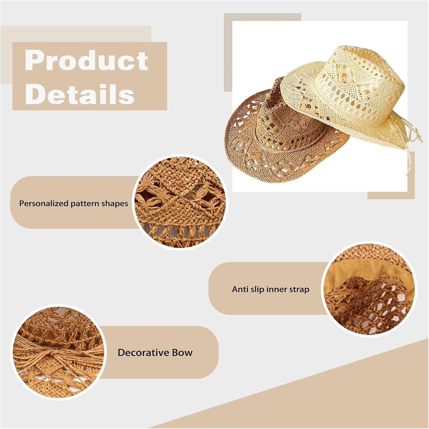 Straw Cowboy Hat Wide Brim Sun Beach Cowgirl Hat Summer Western Cowboy for Travel Outdoor Family for Women Men