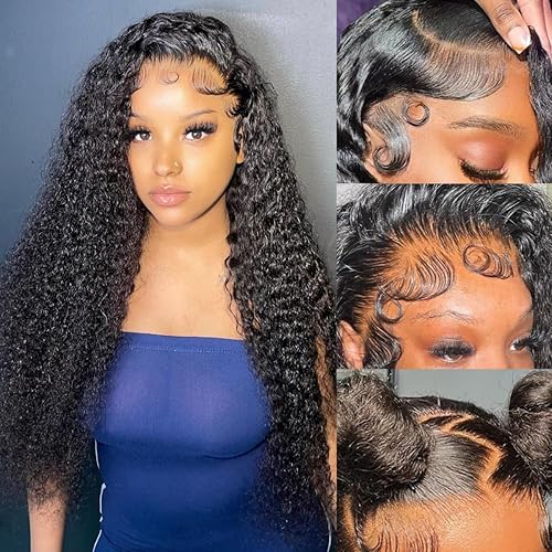 Miniatura 8 de Peluca de cabello humano con encaje frontal de onda profunda, precortada en 3 segundos, precortada en 3 segundos, precortada, con encaje frontal de