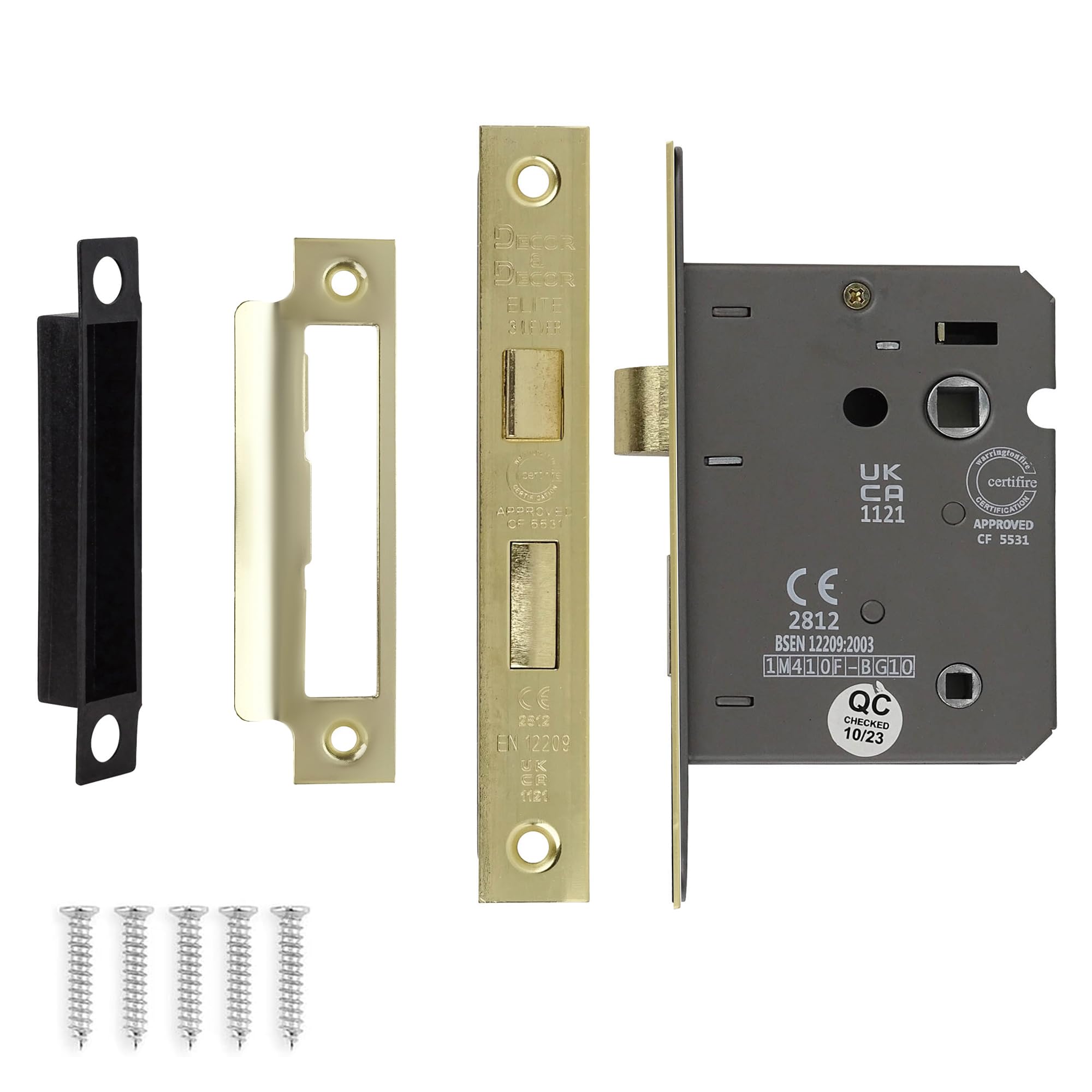 Decoranddecor Electro Brass Bathroom Mortice Lock - 3Inch / 76Mm - Fire Rated - Ukca & Ce Approved
