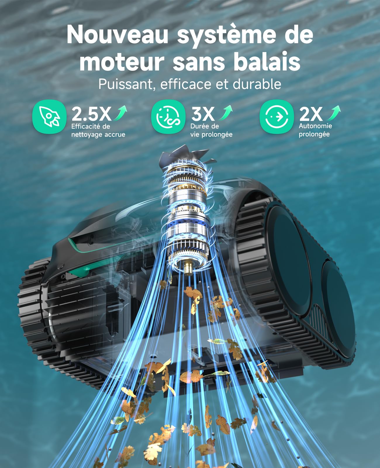 WYBOT C2 – Robot Piscine sans Fil, 3 Moteurs, Double Filtration, Nettoyage Fond, Parois Et Ligne d'eau, Autonomie 180 Min, pour Piscines Enterrées Max 150㎡, App Incluse(Vert Charbon-Gris)
