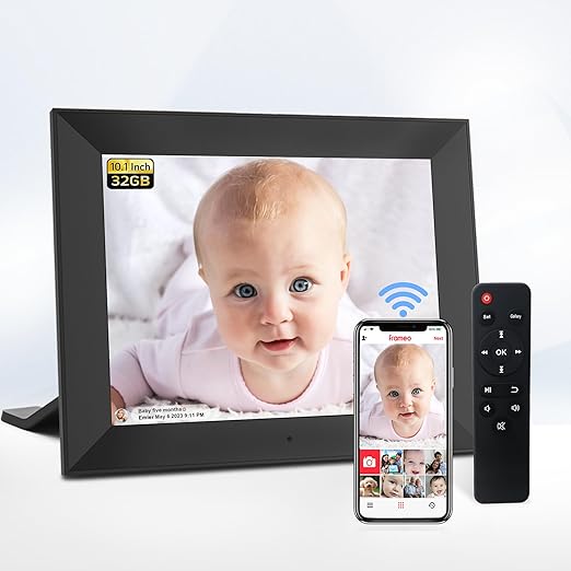 Frameo Digital Picture Frame WiFi Builtin 32GB 10.1 Inch Remote Control&USB