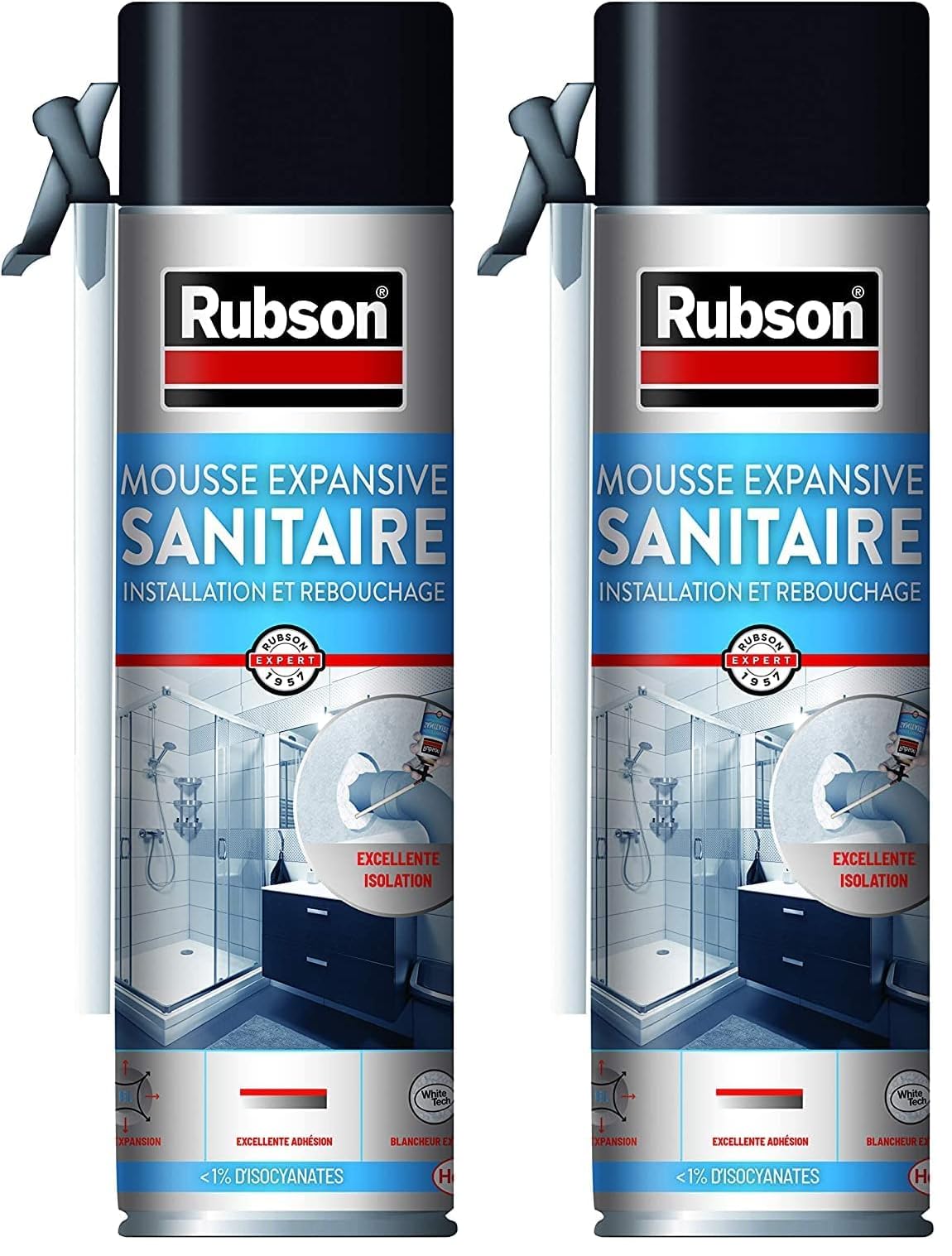 Mousse expansive sanitaire Rubson pour isoler les tuyaux de salle de bain lors des rénovations