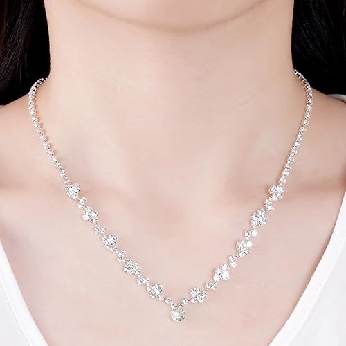 Miniatura 5 de Jmkcoz Women Jewelry Set Silver Necklace Earrings Bracelet Rhinestone Crystal Bridal Wedding Jewelry Sets for Brides Bridesmaid Wedding Party