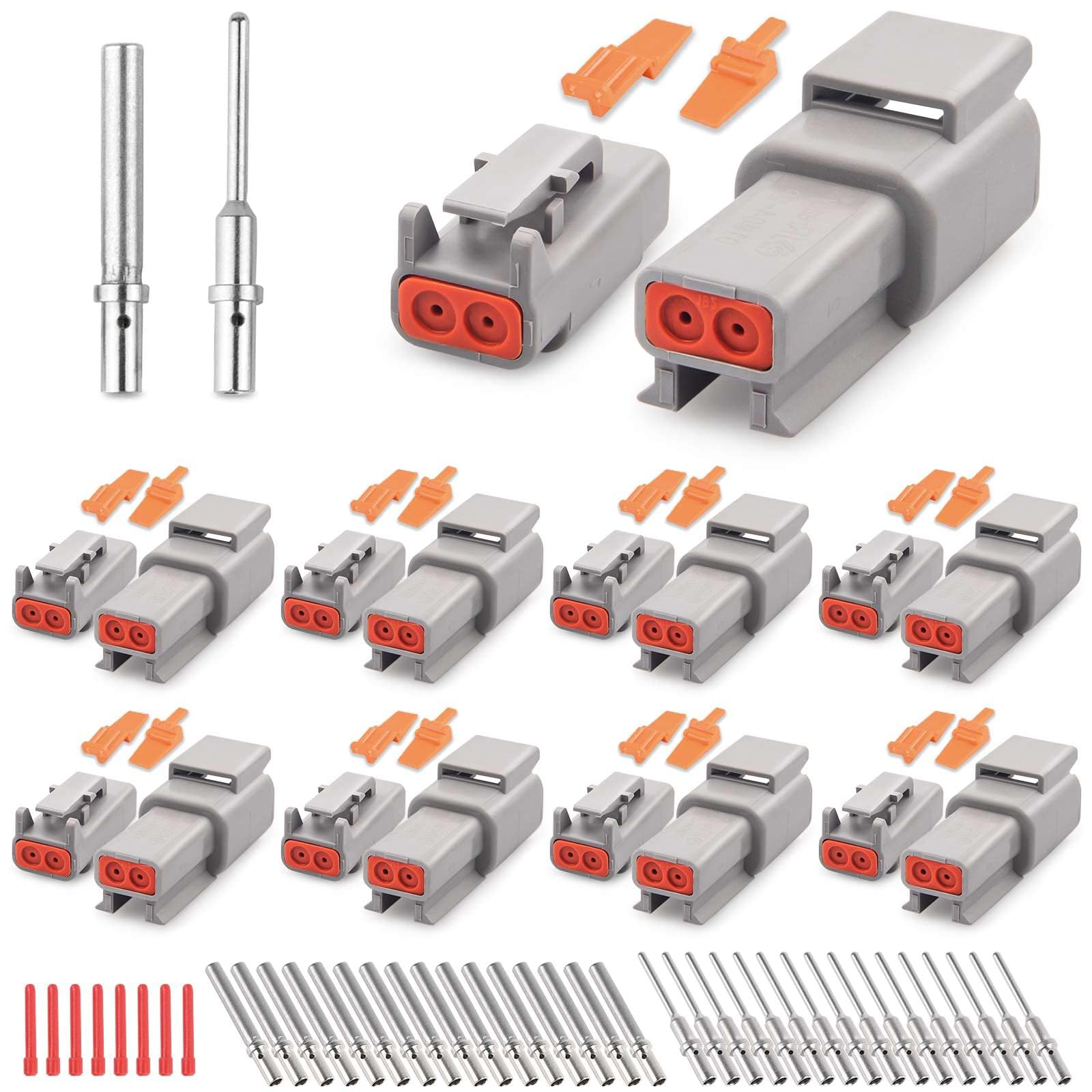 MACHSWON 2 Pin 8 Sets Waterproof Electrical Wire Connectors with Size 20 Solid Contacts 20-22AWG 16 works ST6330-201 Deutsch DTM Automotive Electrical Connectors Kit for Truck