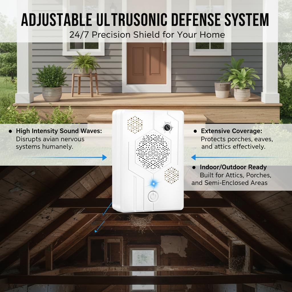 2026 Upgraded Ultrasonic Bird Repellent Devices Outdoor Woodpecker Deterrent for House Pigeon Deterrent Rechargeable Bat Repellent Indoor to Keep Birds Out of Attic Porch Balconies,2Pack