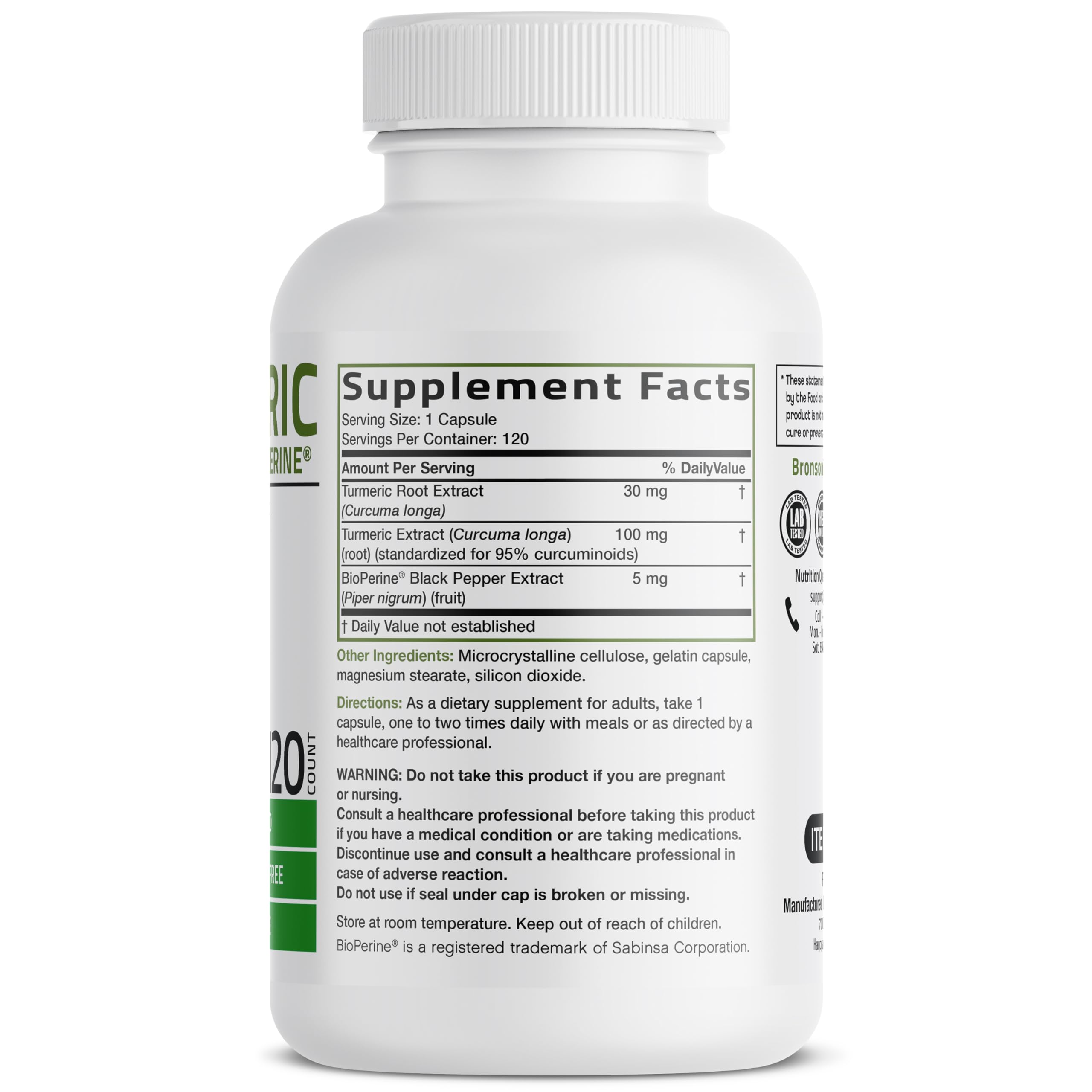 Bronson Turmeric Curcumin with BioPerine - High Potency Premium Joint Support with 95% Standardized Curcuminoids - Non-GMO Capsules with Black Pepper - 120 Count