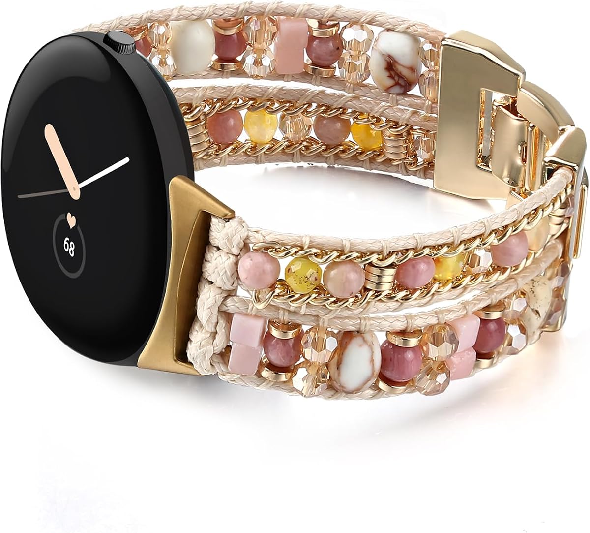 Boho Leather Bands Compatible with Google Pixel Watch 4 3 41mm/Pixel Watch 2/1 Band, Handmade Wrap Bracelet Dressy Beaded Strap Replacement for Google Smartwatch 2025/2024/2023/2022