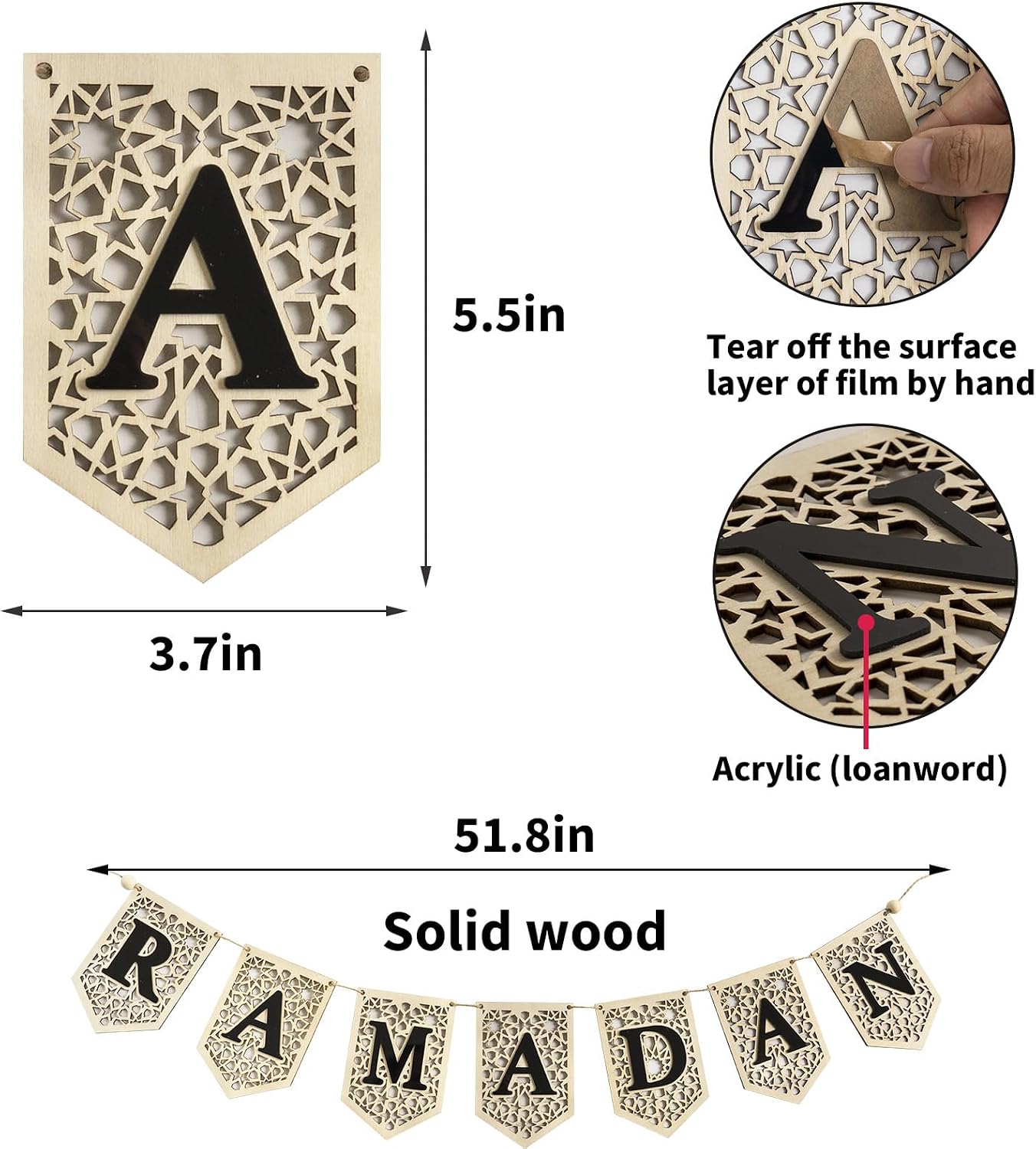 Wooden Acrylic Ramadan Banner Decorations for Home 2026, Black Wood Eid Mubarak Kareem Hanging Garland, Ramadan Sign Indoor Fireplace Mosque Wall Window Decor, Islamic Muslim Gifts image 2