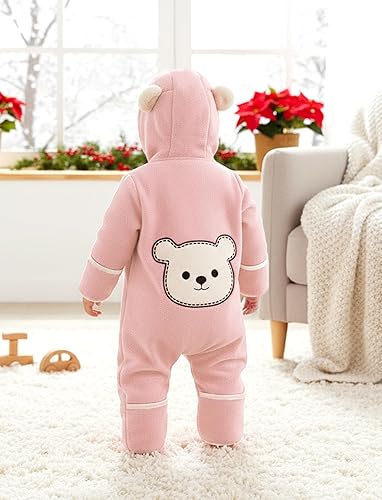 Miniatura 7 de PATPAT Mameluco de forro polar con capucha y pies para bebé, fundas suaves y cálidas, apto para asiento de automóvil, cremallera fácil, lindo